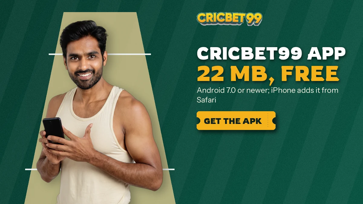 Player holding an Android phone while the CricBet99 APK finishes installing
