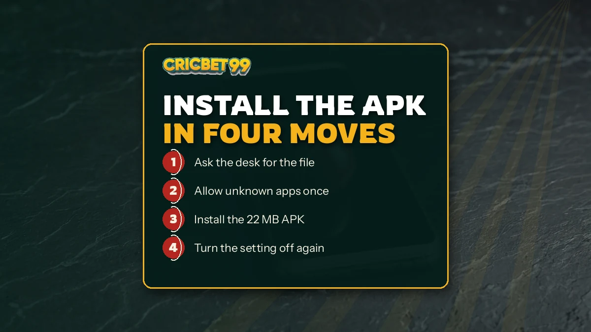 Cricket fan signing in to the freshly installed CricBet99 app on a phone